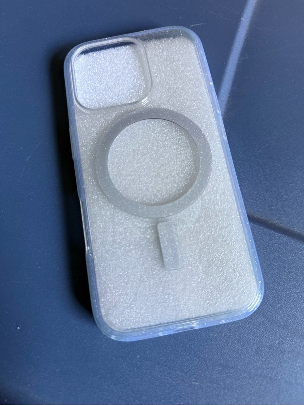 a clear glitter MagSafe phone case featuring embedded magnetic charging - Picture 3 of 3